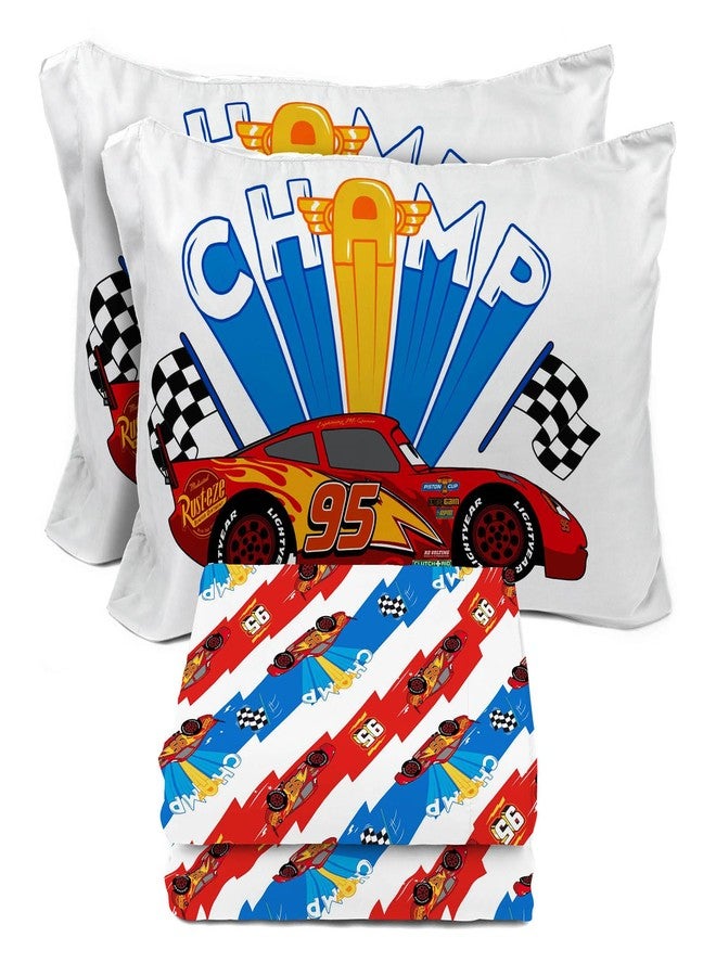 Sunny Side Up Disney Pixar Cars Lightning McQueen Full Sheet Set - 4 Piece Kids Racecar Bedding Set Includes Pillow Cover - Super Soft Microfiber Sheets - Image 1
