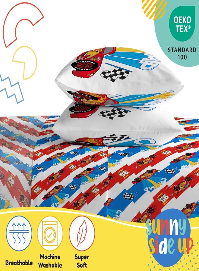 Sunny Side Up Disney Pixar Cars Lightning McQueen Full Sheet Set - 4 Piece Kids Racecar Bedding Set Includes Pillow Cover - Super Soft Microfiber Sheets - Image 4