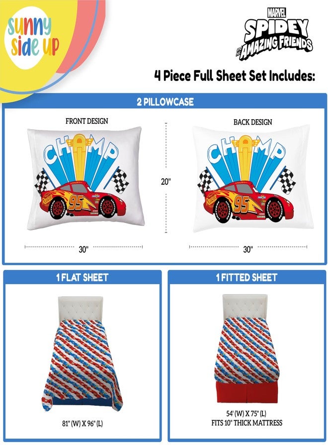 Sunny Side Up Disney Pixar Cars Lightning McQueen Full Sheet Set - 4 Piece Kids Racecar Bedding Set Includes Pillow Cover - Super Soft Microfiber Sheets - Image 3