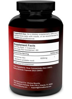 Divine Bounty Pure Berberine Complex - 600Mg Per Capsule Berberine Hcl Supplement - 60 Vegetarian Capsules  - Image 2