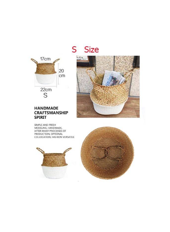 1-Piece Laundry Storage Baskets,Seagrass Baskets Wicker Hanging Flower Pot Baskets Storage,Flower Pot Panier Basket,White Bottom,Size S - Image 3