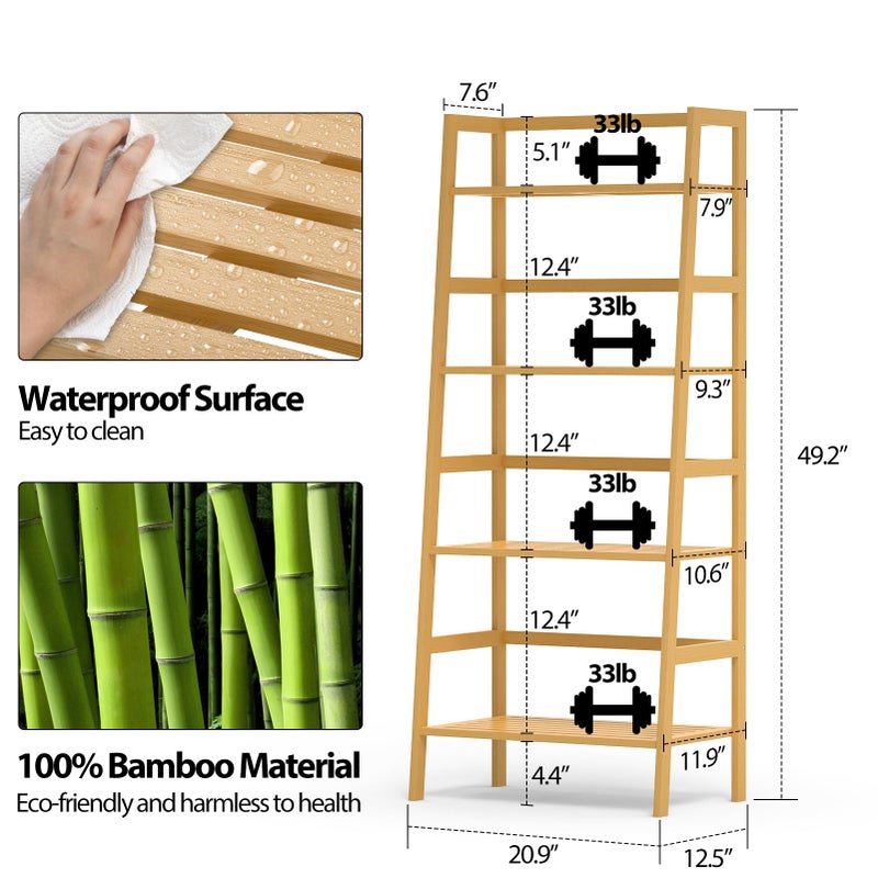 Thalomely Bamboo Bookshelf, 4-Tier Ladder Shelf Freestanding Space Saver Open Bookcase Book Shelf, Bamboo Storage Shelving Unit Flower Plant Stand for Living Room, Bathroom, Home Office, Natural - Image 2