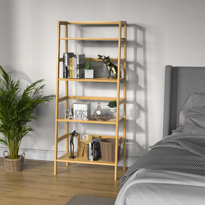 Thalomely Bamboo Bookshelf, 4-Tier Ladder Shelf Freestanding Space Saver Open Bookcase Book Shelf, Bamboo Storage Shelving Unit Flower Plant Stand for Living Room, Bathroom, Home Office, Natural - Image 5