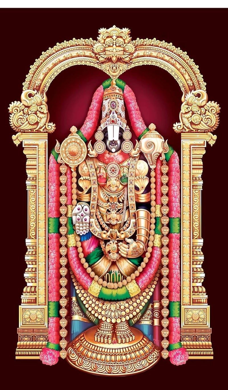 Backdropon ستارة خلفية بتصميم إله الهند تيروباتي فينكاتشالاباثي لتزيين الخلفية قماش خلفية للبويا تقليدي/ستارة خلفية للمهرجان بحجم 8 أقدام ارتفاع و 5 أقدام عرض (8 * 5) - Image 1