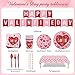 Fishdown Valentines Day Heart Love Disposable Tableware Set 194 Pcs Serves 24 Romantic Paper Plates Cups Napkins Forks Spoons Knives for Valentines Day Party Wedding Reception Anniversary Dinner Supplies - Image 4