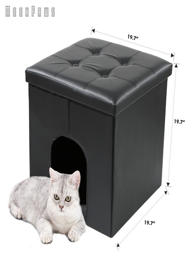 MEEXPAWS Cat Litter Box Enclosure Furniture Hidden, Cat Washroom Bench Storage Cabinet Small 19.7'' x 19.7'' x 19.7''| Dog Proof | Waterproof Inside | Easy Clean | Easy Assembly | Odor Control(Black) - Image 2