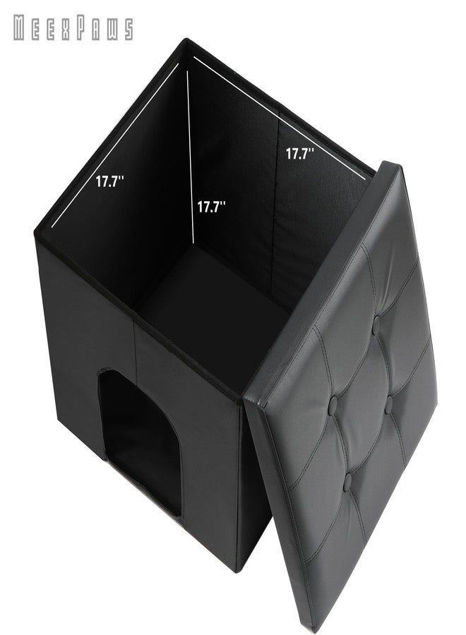 MEEXPAWS Cat Litter Box Enclosure Furniture Hidden, Cat Washroom Bench Storage Cabinet Small 19.7'' x 19.7'' x 19.7''| Dog Proof | Waterproof Inside | Easy Clean | Easy Assembly | Odor Control(Black) - Image 3