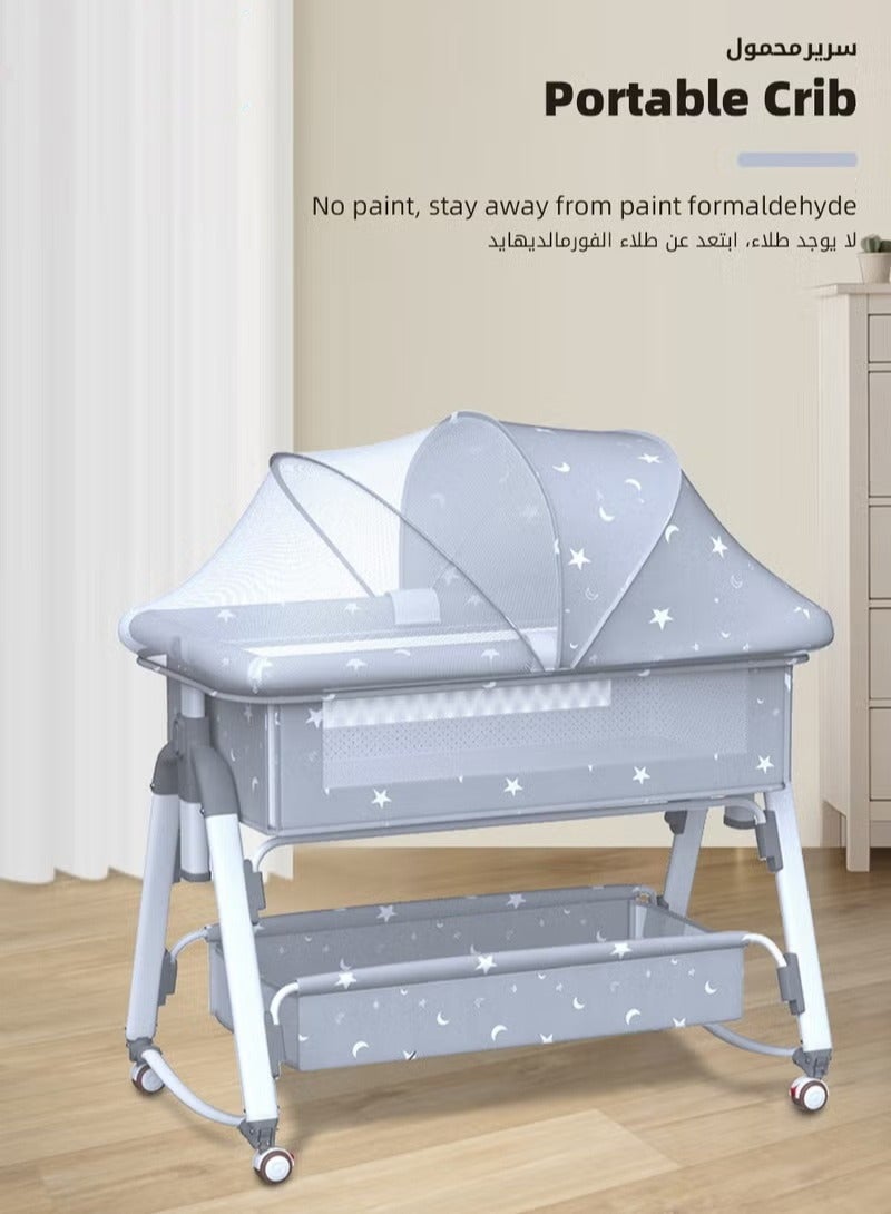 DOOKOO Baby Bedside Crib, Babies Bed with 360° Swivel Wheels, Portable Folding Bassinet for Infant Newborn, Nursery Beds with Mosquito Net, Mat, Basket, Cooler, Diaper Changing Station  - Image 2