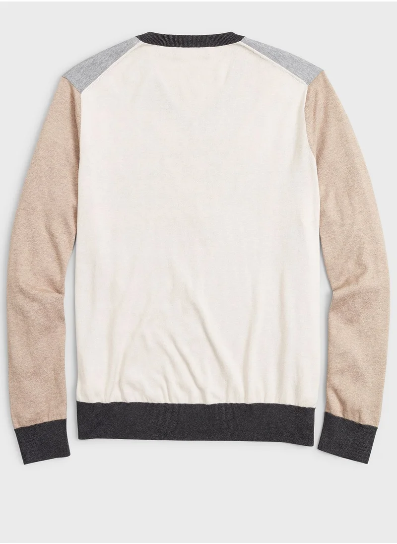 Brooks Brothers Color Block V-Neck Sweater