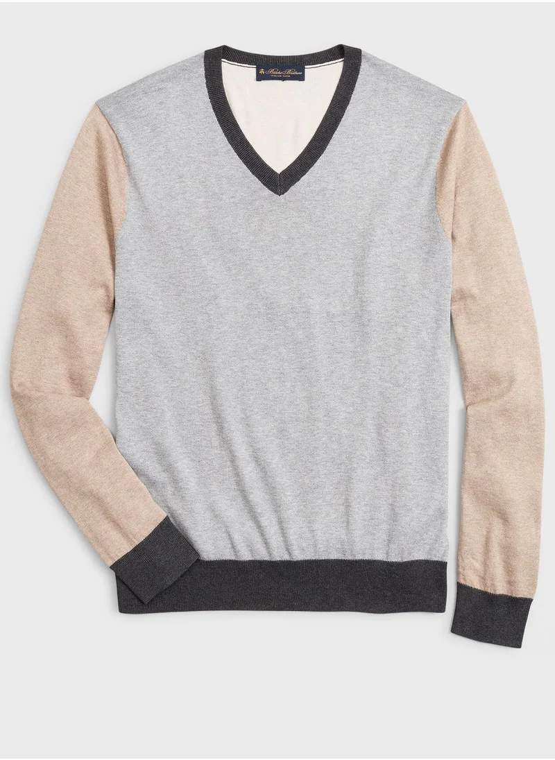 Brooks Brothers Color Block V-Neck Sweater