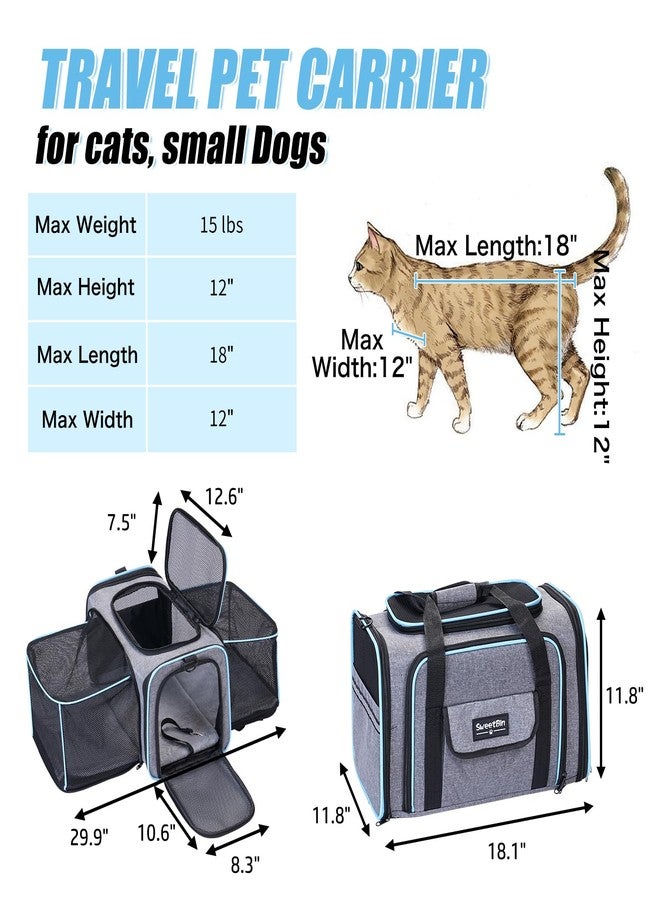 SweetBin 2 Sides Travel Expandable Pet Carrier Bag (Large), Airline Approved Soft-Sided Cat Carrier with Pad & Pocket & Removable Shoulder Strap - 18"x11"x11" Dog Airplane Carrier - Image 3
