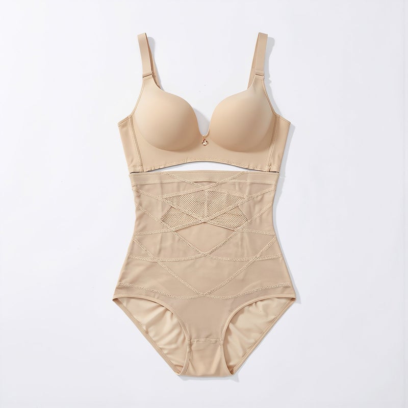 Upgraded Strong Tummy Control Shapewear No Roll Anti Slip Thin Mesh Beige M - Image 3