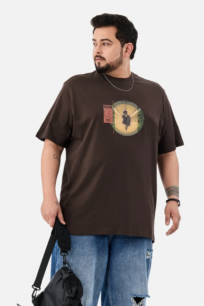سنيتش Brown Graphic Half Sleeve Regular Fit Streetwear Plus Size T-Shirt