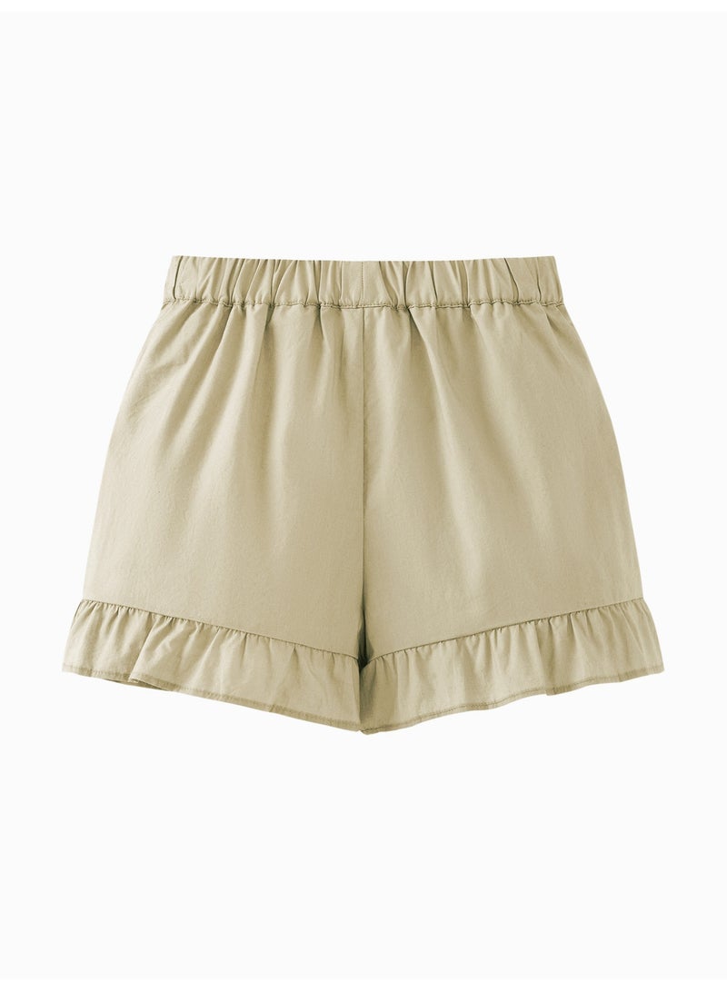 mini bala Girls Toddler Casual Elastic Waist Ruffled Hem Embroidered Detail Shorts Soft Breathable Lightweight Comfortable Summer New Style Lovely Daily Wear Children's Fashion Shorts - Image 5