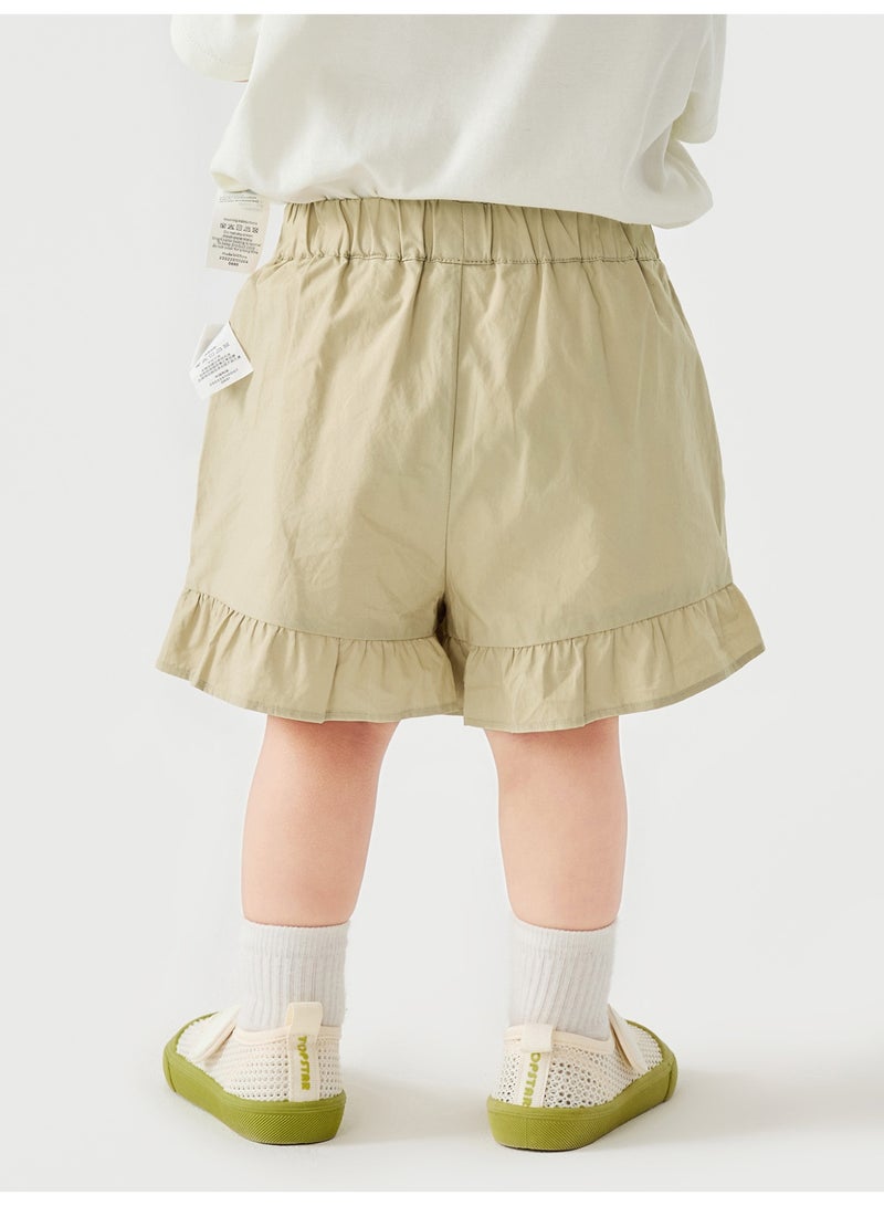 mini bala Girls Toddler Casual Elastic Waist Ruffled Hem Embroidered Detail Shorts Soft Breathable Lightweight Comfortable Summer New Style Lovely Daily Wear Children's Fashion Shorts - Image 3