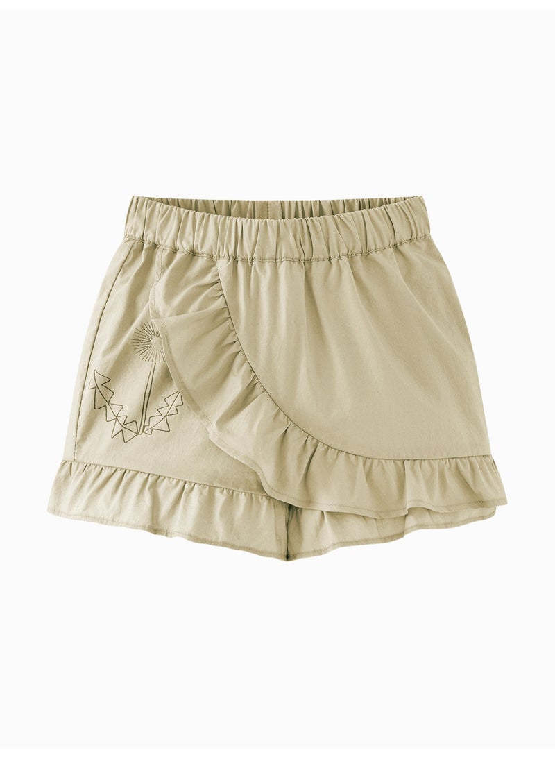 mini bala Girls Toddler Casual Elastic Waist Ruffled Hem Embroidered Detail Shorts Soft Breathable Lightweight Comfortable Summer New Style Lovely Daily Wear Children's Fashion Shorts - Image 4