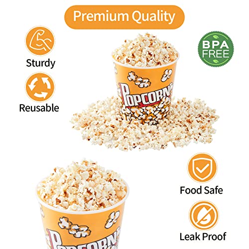 RAYMEA Plastic Popcorn Containers Retro Style Reusable Popcorn Buckets for Movie Night 7.1”x7.1”x5.1” - 4 Pack… - Image 2