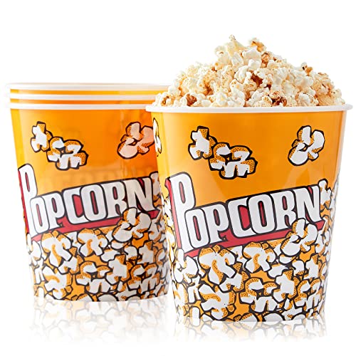 RAYMEA Plastic Popcorn Containers Retro Style Reusable Popcorn Buckets for Movie Night 7.1”x7.1”x5.1” - 4 Pack… - Image 1