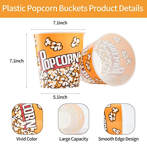 RAYMEA Plastic Popcorn Containers Retro Style Reusable Popcorn Buckets for Movie Night 7.1”x7.1”x5.1” - 4 Pack… - Image 5