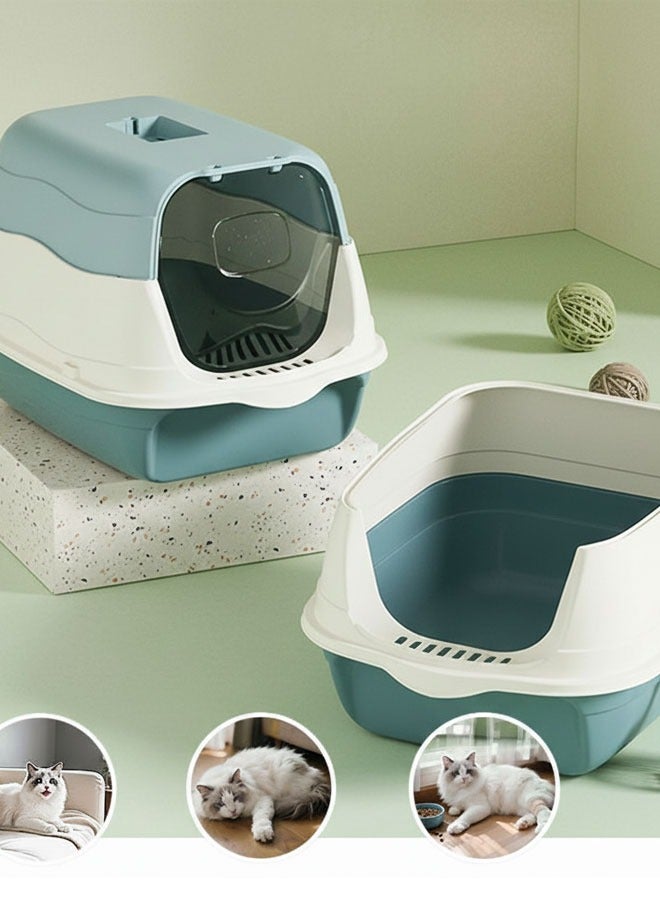 وانغبانغزي صندوق فضلات القطط بغطاء، مرحاض مغلق للقطط، صندوق فضلات القطط قابل للإزالة مع باب أمامي، يمكن أن يعزل الرائحة ويمنع تناثر الفضلات، منتجات الحيوانات الأليفة مناسبة للقطط الصغيرة (أزرق) - Image 1