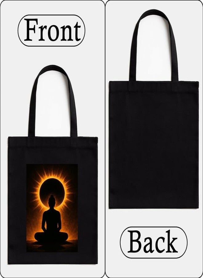 Megrok Yogi Eclipse Tote Bag for Women | Front A4 Size Printed Pocket | 16x14 Inch Celestial Cotton Bag | Yoga Festival Must-Have Accessory - Image 4