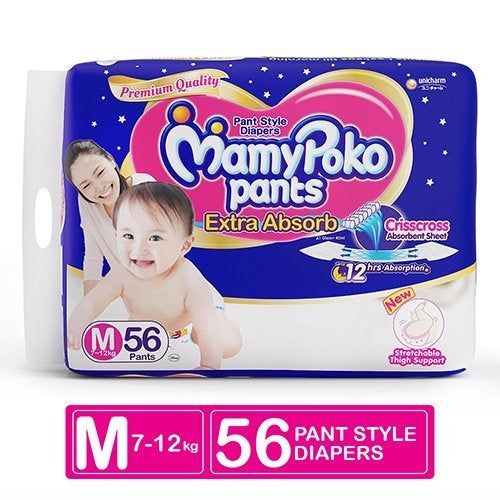 MamyPoko Mamy Poko Pants Extra Absorb Medium Size Diaper Pants (Pack of 56) - Image 2