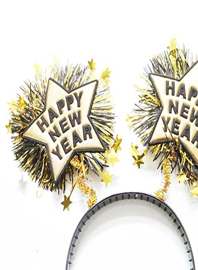 Dzrige Happy New Year Headband with Star Boppers & Gold Tinsel, Glitter New Years Head Boppers Headband for New Year Carnival Party Props Decoration - Image 3