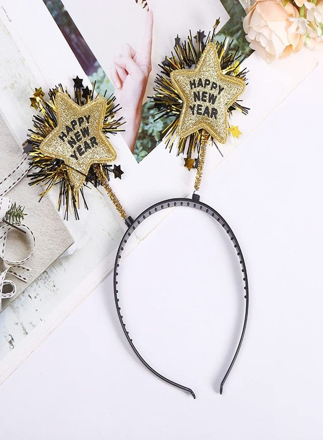 Dzrige Happy New Year Headband with Star Boppers & Gold Tinsel, Glitter New Years Head Boppers Headband for New Year Carnival Party Props Decoration - Image 2