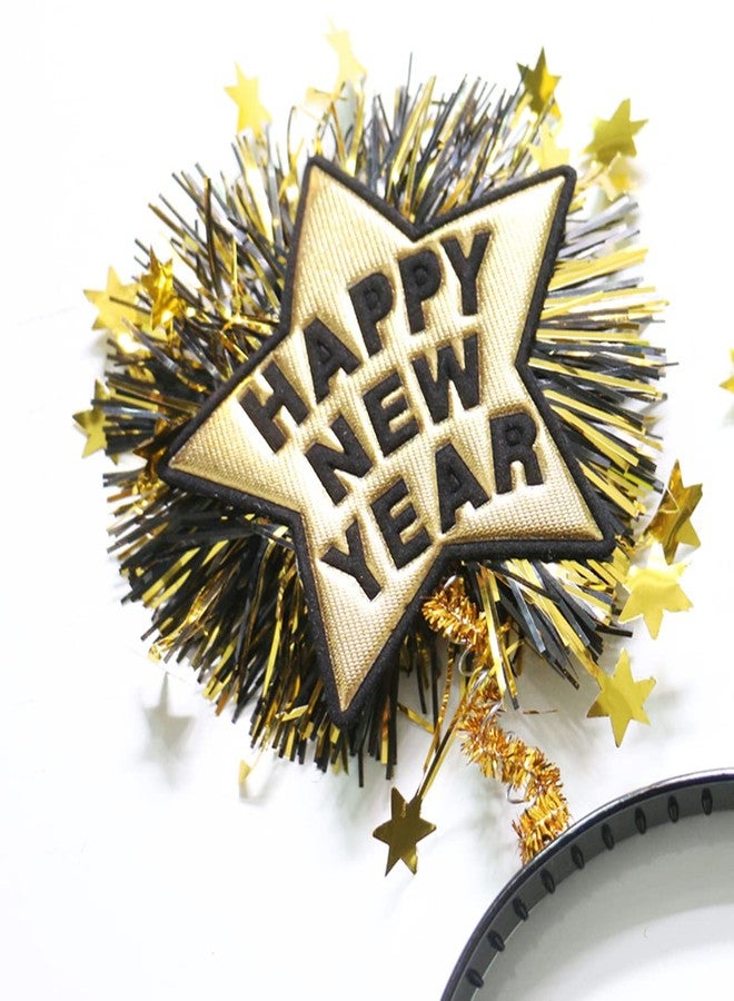 Dzrige Happy New Year Headband with Star Boppers & Gold Tinsel, Glitter New Years Head Boppers Headband for New Year Carnival Party Props Decoration - Image 4