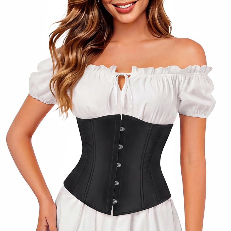 Kranchungel Corset Tops for Women: Lace Up Bustier – Pirate & Renaissance Costume, Halloween Outfit, Party & Photoshoots Large Black - Image 1