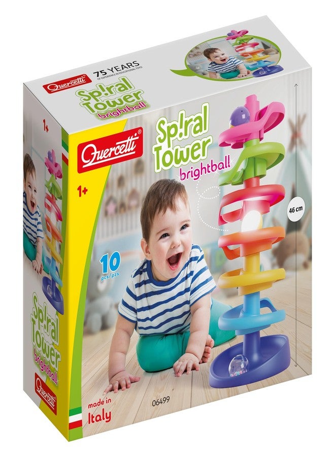 Quercetti: Spiral Tower Brightball - 10pc Swirling 3 Ball Run Toy, Light-Up Ball, Colorful Stacking, Interactive Building Play, Baby & Toddlers 1+ - Image 1