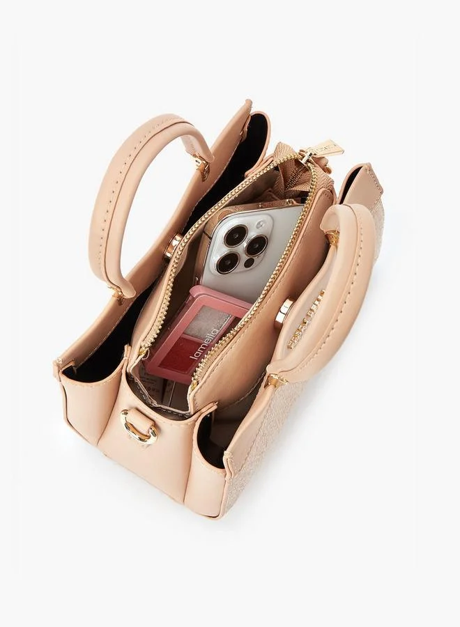 Flora Bella By Shoexpress Textured Tote Bag with Double Handle and Zip Closure