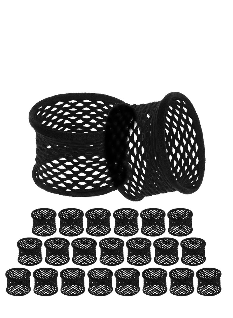 SYOSI 20 قطعة من ربطات الشعر الكبيرة المصنوعة من القطن المطاطي، ربطات شعر سوداء شبكية سميكة مجوفة من القطن المطاطي، ربطات شعر رياضية شبكية للشعر الكثيف والثقيل والمجعد - Image 1