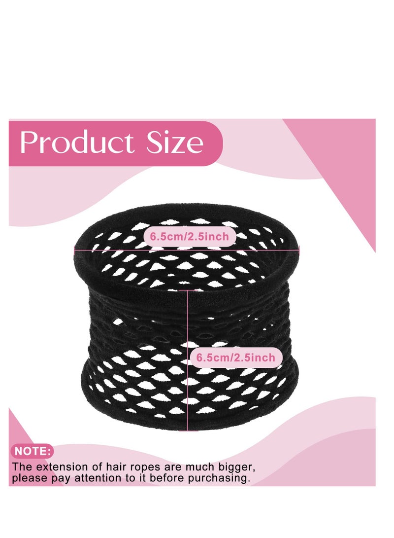 SYOSI 20 قطعة من ربطات الشعر الكبيرة المصنوعة من القطن المطاطي، ربطات شعر سوداء شبكية سميكة مجوفة من القطن المطاطي، ربطات شعر رياضية شبكية للشعر الكثيف والثقيل والمجعد - Image 2
