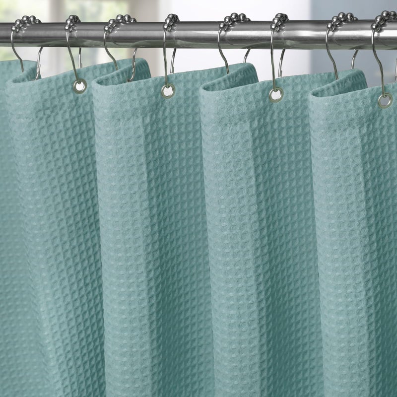 VANZAVANZU Shower Curtain for Bathroom with Metal Hooks Waffle Fabric Shower Curtain Heavy Duty Bath Curtain for Wet Room Bathtub Shower Stall Weighted Hem Water Resistant  182 x 182cm Turquoise