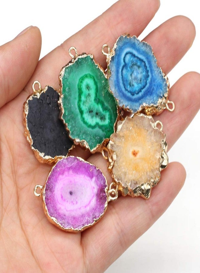 Zotoone Natural Agate Crystal Druzy Connectors Pearl Links Jewelry Connectors Charms Irregular Shape Plated Gold Edge Crystal Agate Stone Pendant DIY for Necklace or Jewelry Making (Mix Style 3pieces - Image 2