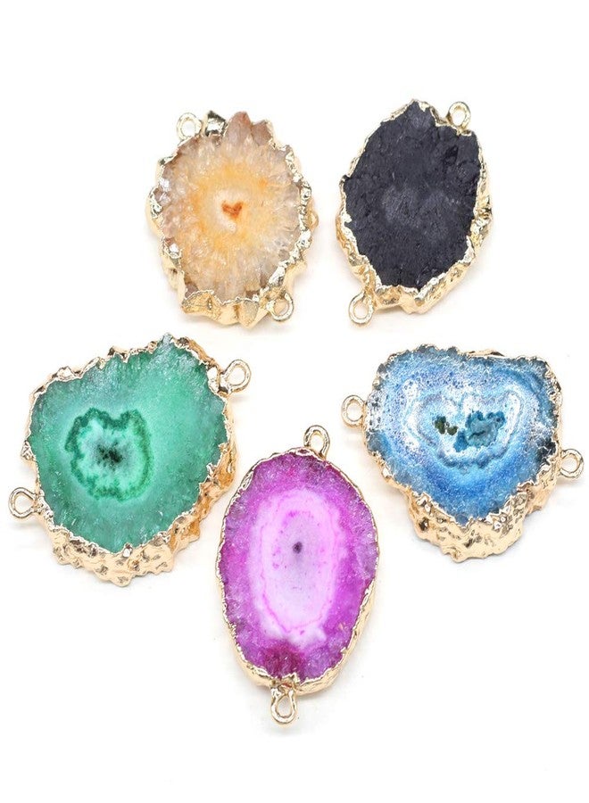 Zotoone Natural Agate Crystal Druzy Connectors Pearl Links Jewelry Connectors Charms Irregular Shape Plated Gold Edge Crystal Agate Stone Pendant DIY for Necklace or Jewelry Making (Mix Style 3pieces - Image 1
