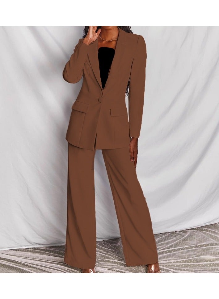 Shougu New Women's Fashion Temperament Long Sleeved Suit Straight Leg Pants Set  - Image 2
