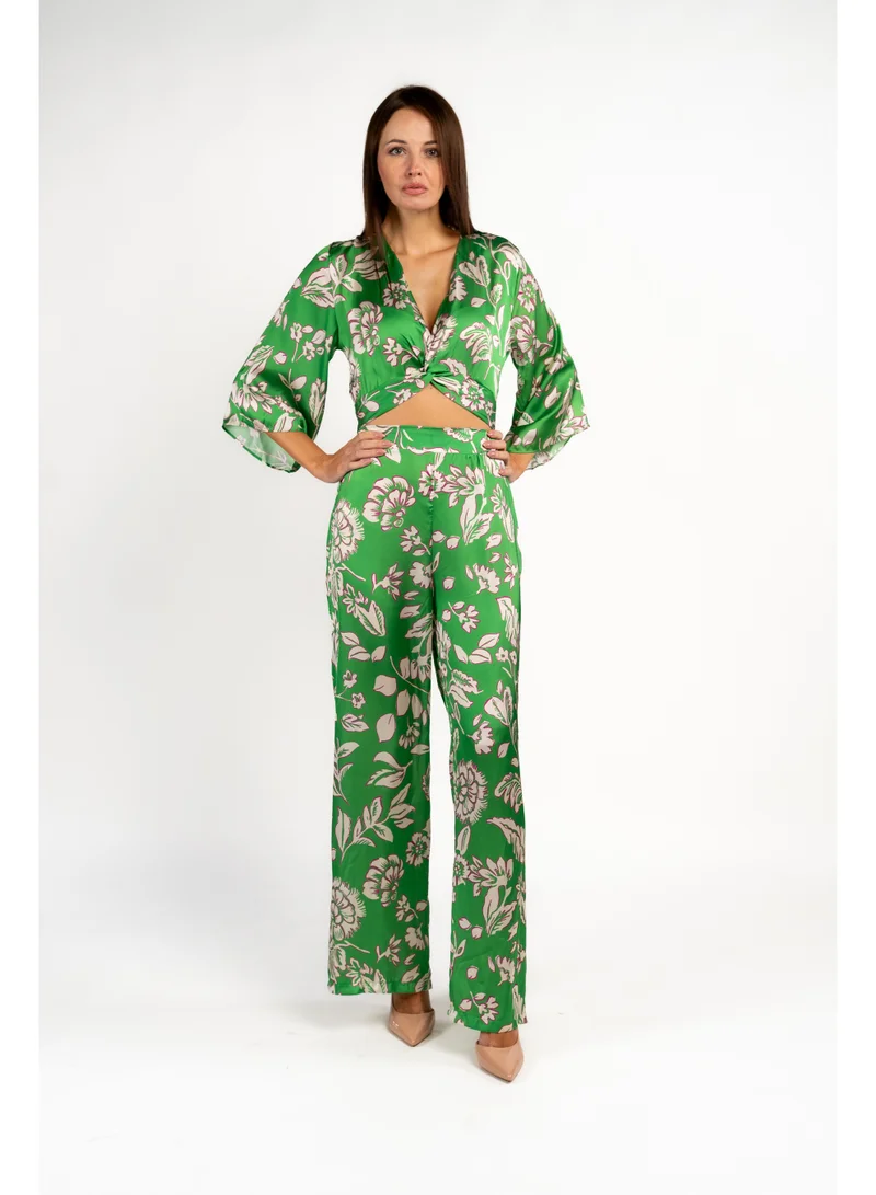 Cutout Silk Green Jumpsuit