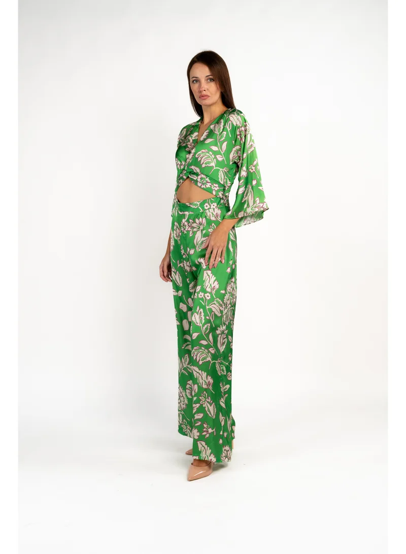 Fashonara Green Cutout Silk Green Jumpsuit for Women | Best Price UAE
