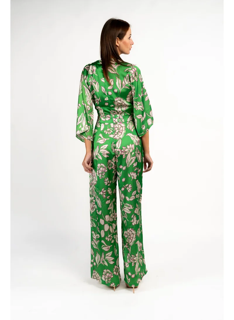 Fashonara Green Cutout Silk Green Jumpsuit for Women | Best Price UAE