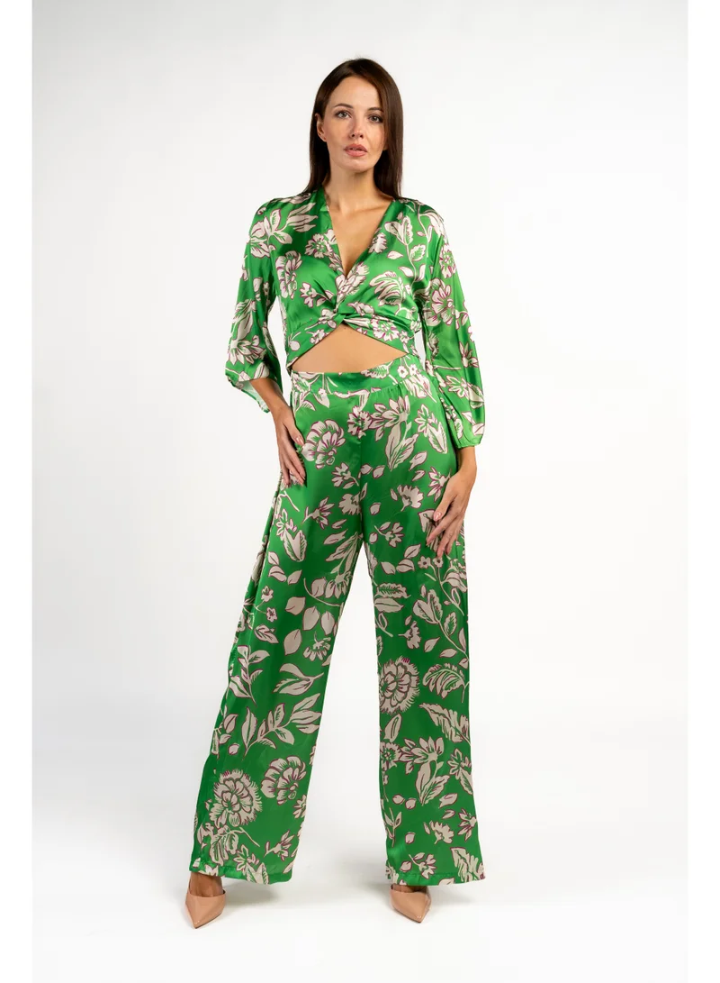 Fashonara Green Cutout Silk Green Jumpsuit for Women | Best Price UAE