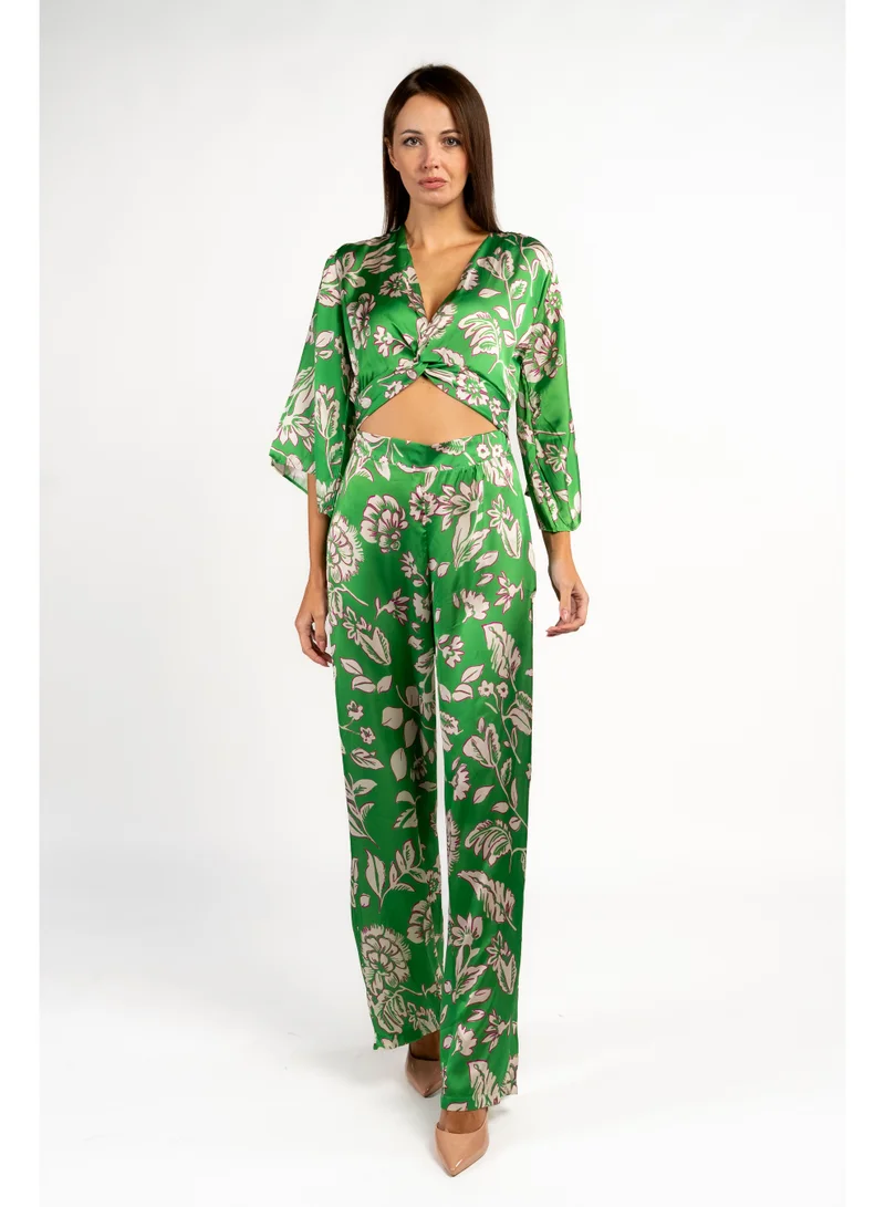 Fashonara Green Cutout Silk Green Jumpsuit for Women | Best Price UAE