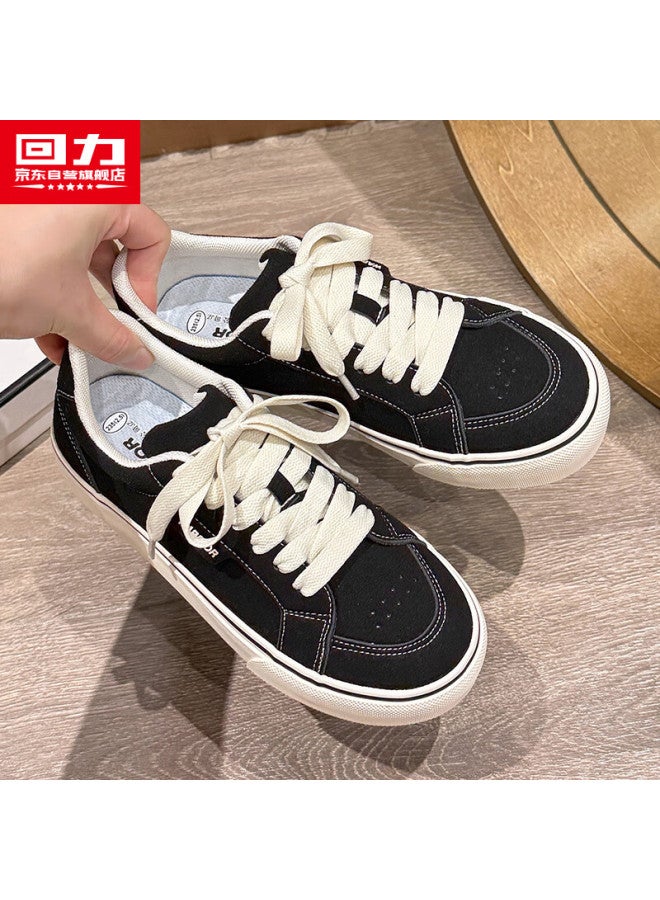 Warrior Official Women's Canvas Shoes  Spring New Thick Sole Casual Sneakers Black Size 37