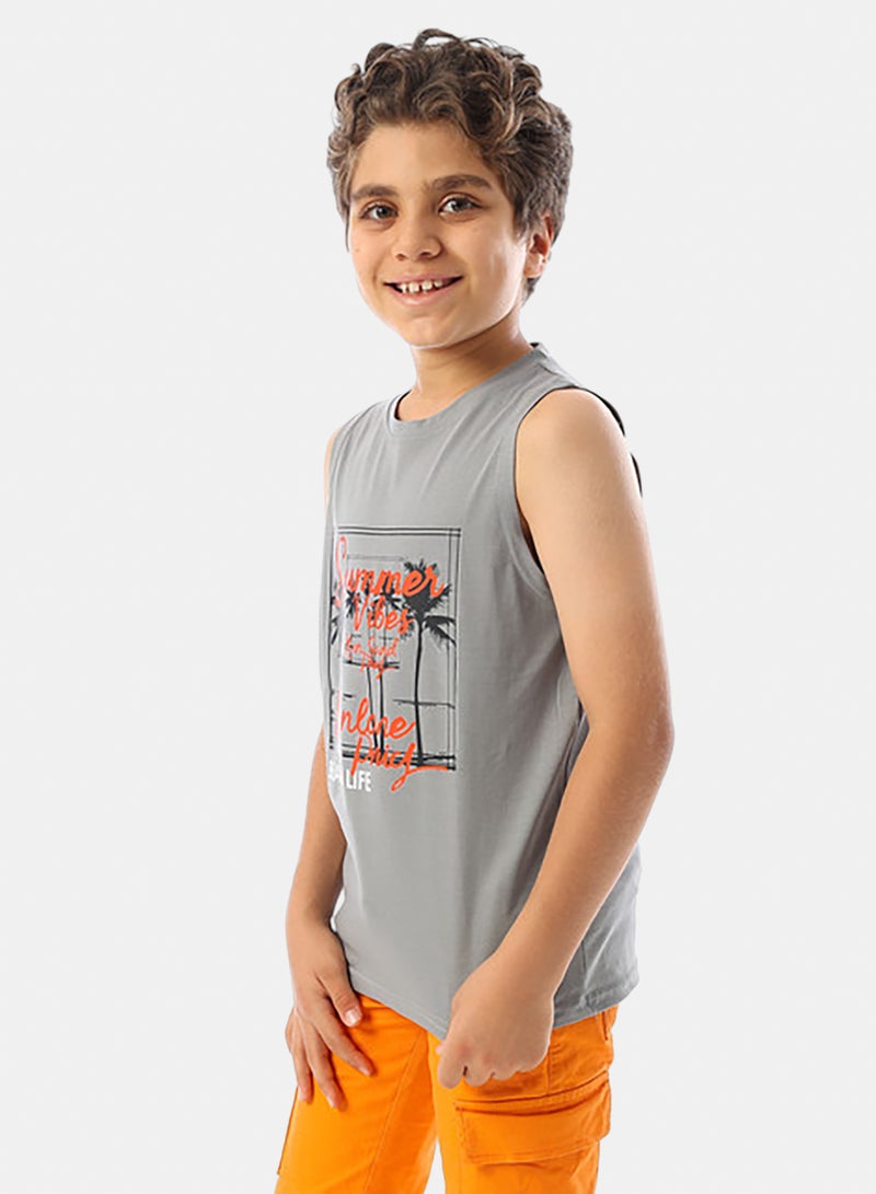 Andora Sleeveless Printed Boys Tank Top - Grey - Image 2