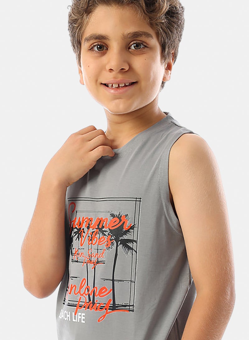 Andora Sleeveless Printed Boys Tank Top - Grey - Image 4
