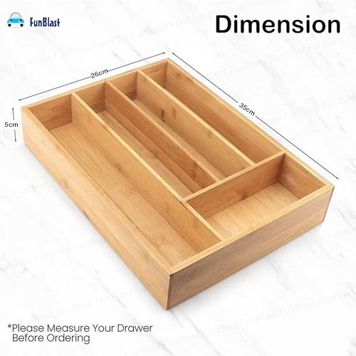 FunBlast Bamboo Cutlery Tray for Kitchen Drawer, 13-inch-Long Tandem Basket Drawer in Modular Kitchen - Image 2