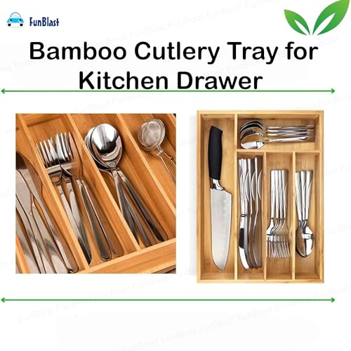 FunBlast Bamboo Cutlery Tray for Kitchen Drawer, 13-inch-Long Tandem Basket Drawer in Modular Kitchen - Image 5