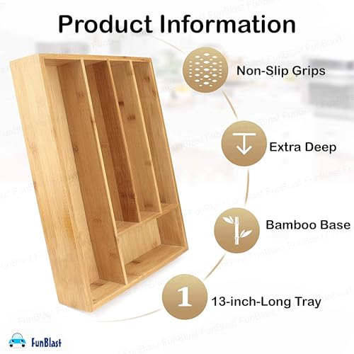 FunBlast Bamboo Cutlery Tray for Kitchen Drawer, 13-inch-Long Tandem Basket Drawer in Modular Kitchen - Image 3