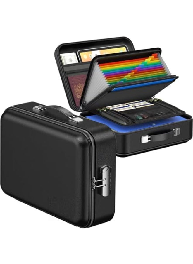 Fireproof Document Box, Hard Case Fireproof File Organizer with Lock Hard-Shell Design Fireproof Water Resistant Safe Box for Important Documents Certificates Laptop Passports Black - Image 1